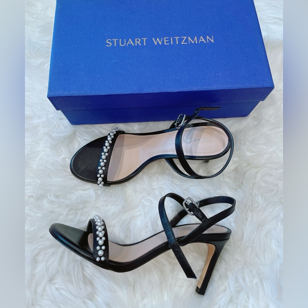 Stuart Weitzman Black Heels with Pearl Accents
